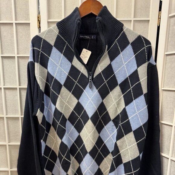 Nautica,Men's, Sweater,Dark Blue-Multicolor,Sz L, Cotton,Long Sleeve, Zipper! - Picture 2 of 8